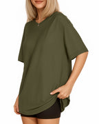 MANGOPOP Oversized T Short-Sleeve Crewneck Loose Fit Top Short Sleeve Army Green