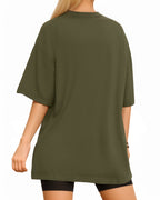 MANGOPOP Oversized T Short-Sleeve Crewneck Loose Fit Top Short Sleeve Army Green