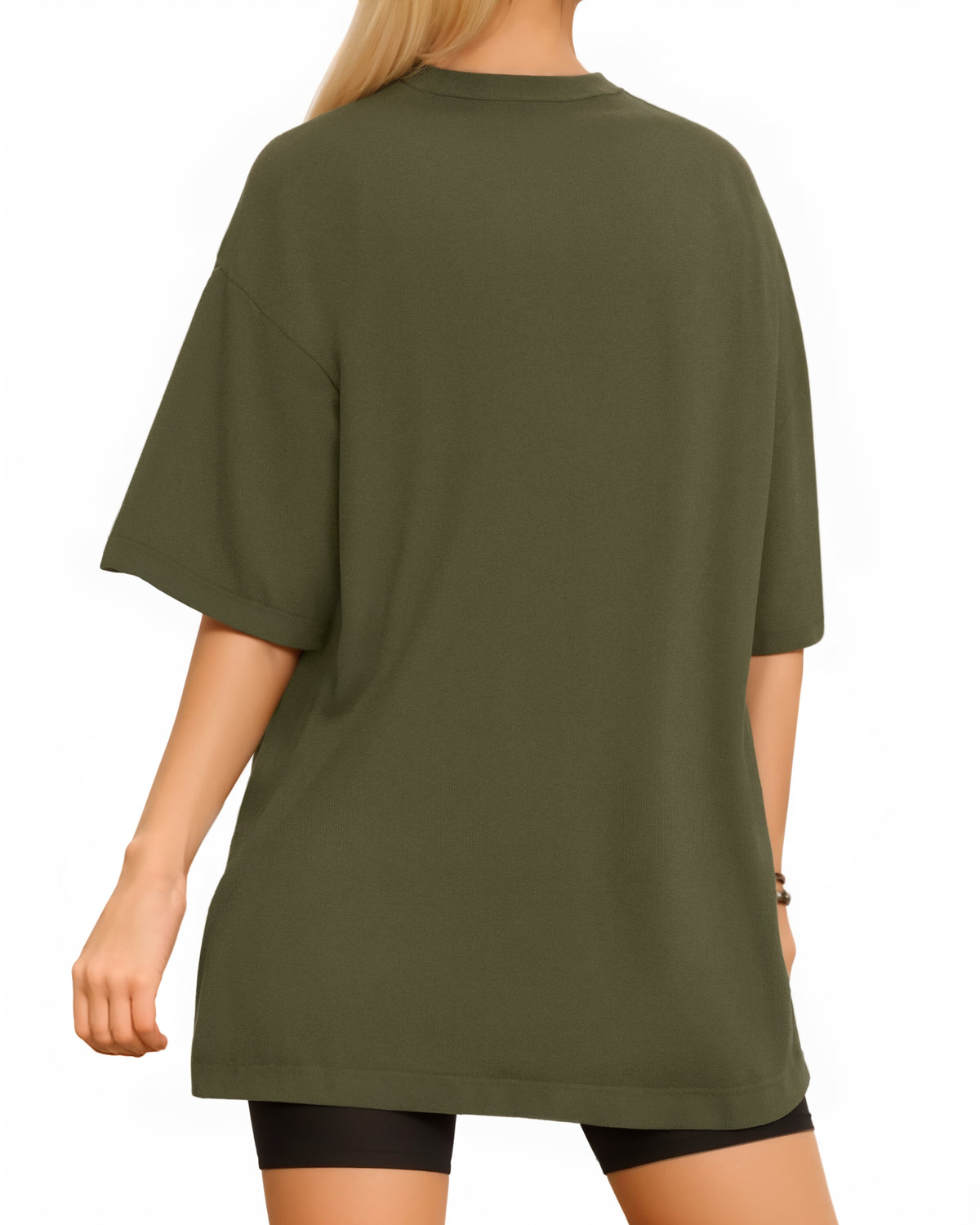 MANGOPOP Oversized T Short-Sleeve Crewneck Loose Fit Top Short Sleeve Army Green