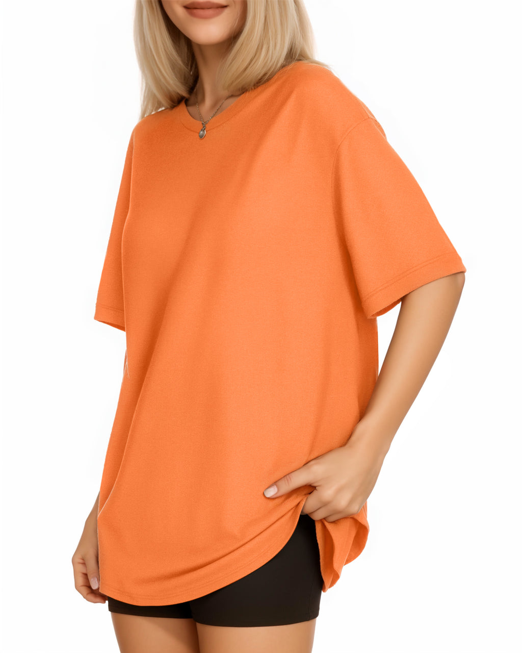MANGOPOP Oversized T Short-Sleeve Crewneck Loose Fit Top Short Sleeve Orange