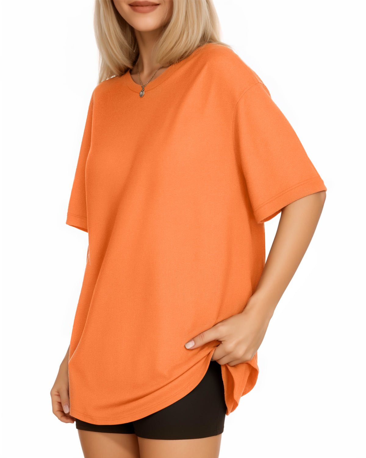 MANGOPOP Oversized T Short-Sleeve Crewneck Loose Fit Top Short Sleeve Orange