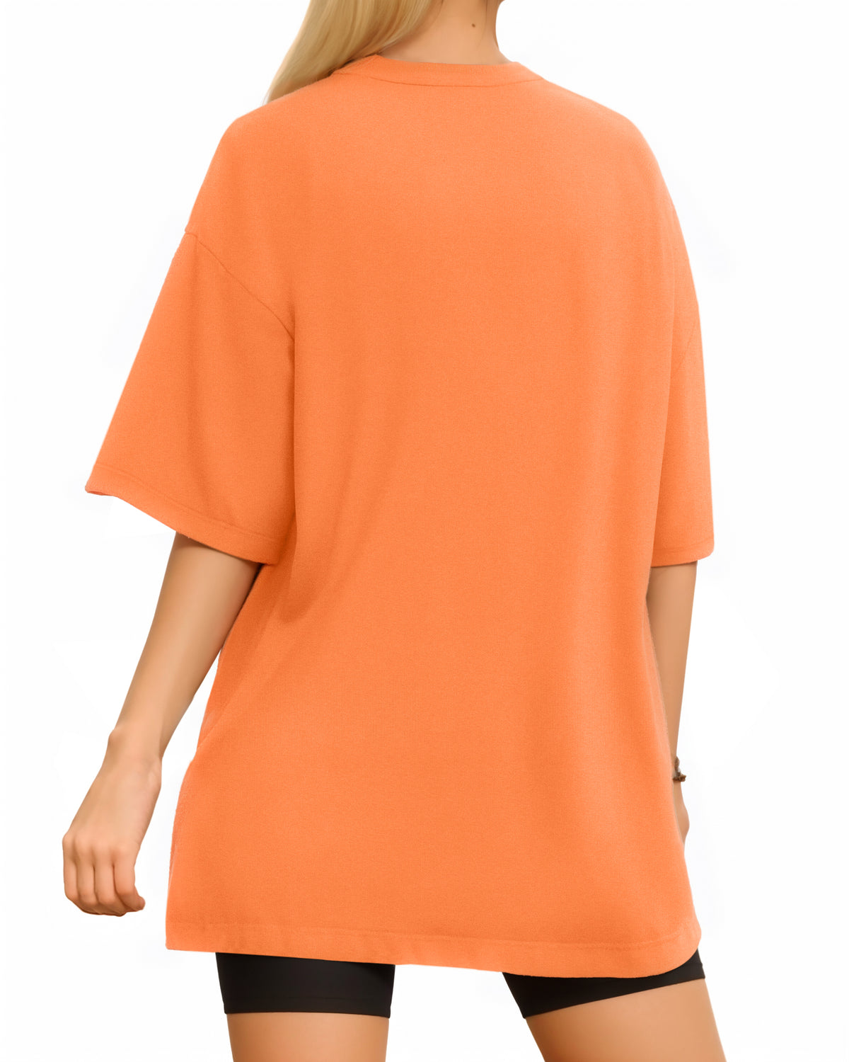 MANGOPOP Oversized T Short-Sleeve Crewneck Loose Fit Top Short Sleeve Orange