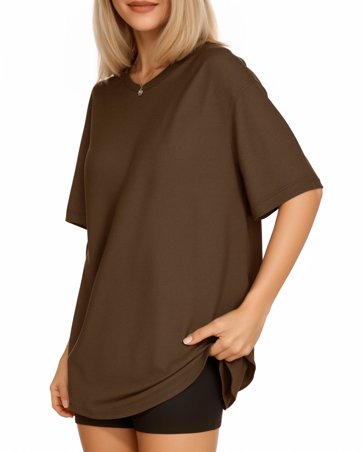 MANGOPOP Oversized T Short-Sleeve Crewneck Loose Fit Top Short Sleeve Coffee