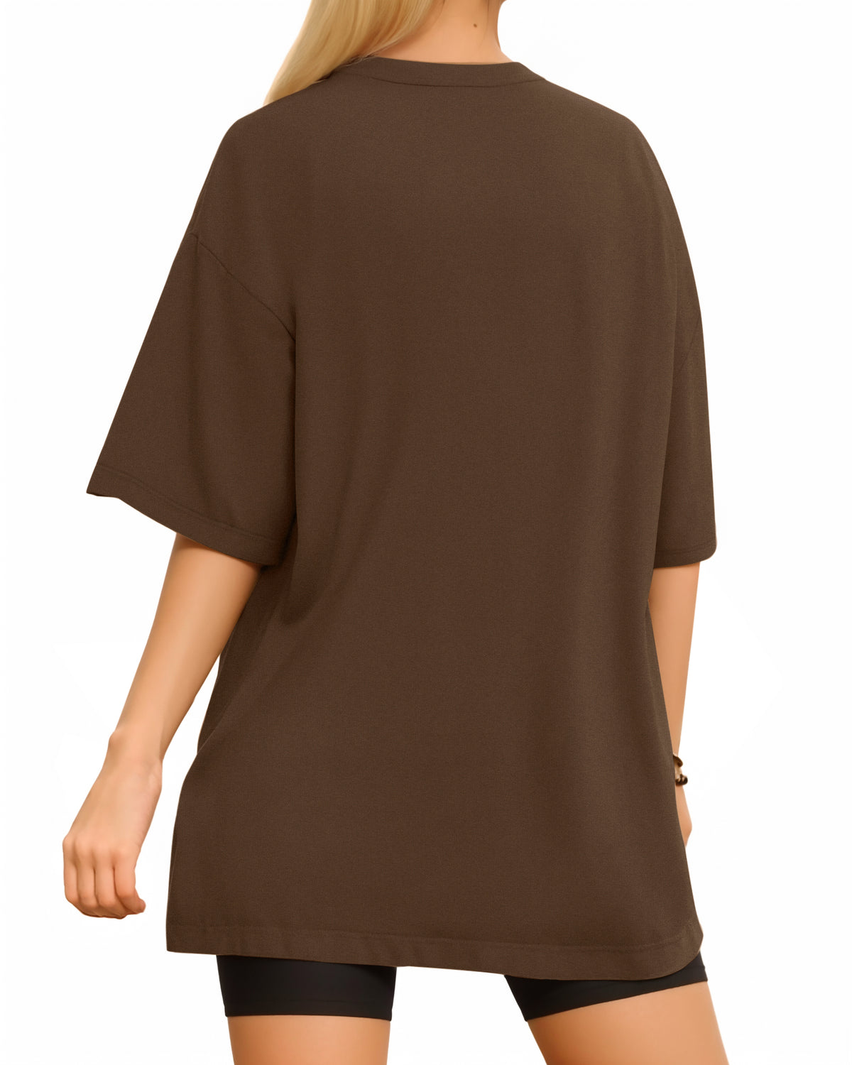 MANGOPOP Oversized T Short-Sleeve Crewneck Loose Fit Top Short Sleeve Coffee