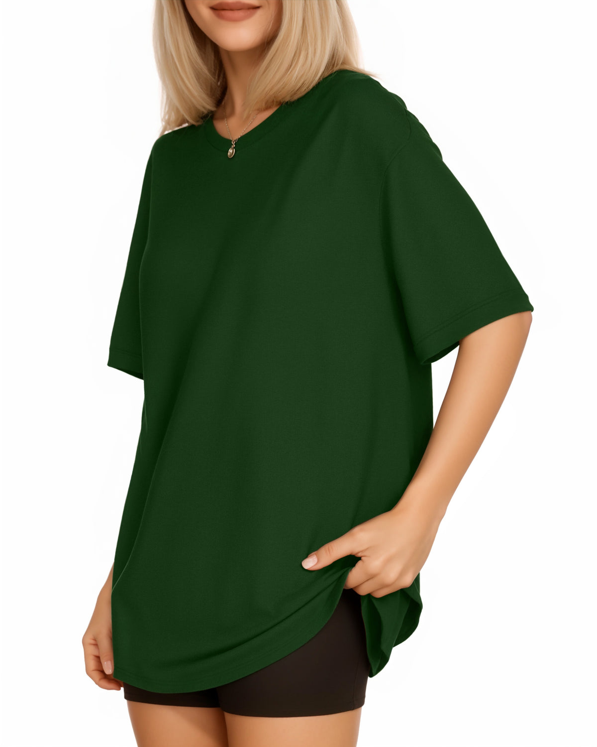 MANGOPOP Oversized T Short-Sleeve Crewneck Loose Fit Top Short Sleeve Deep Green