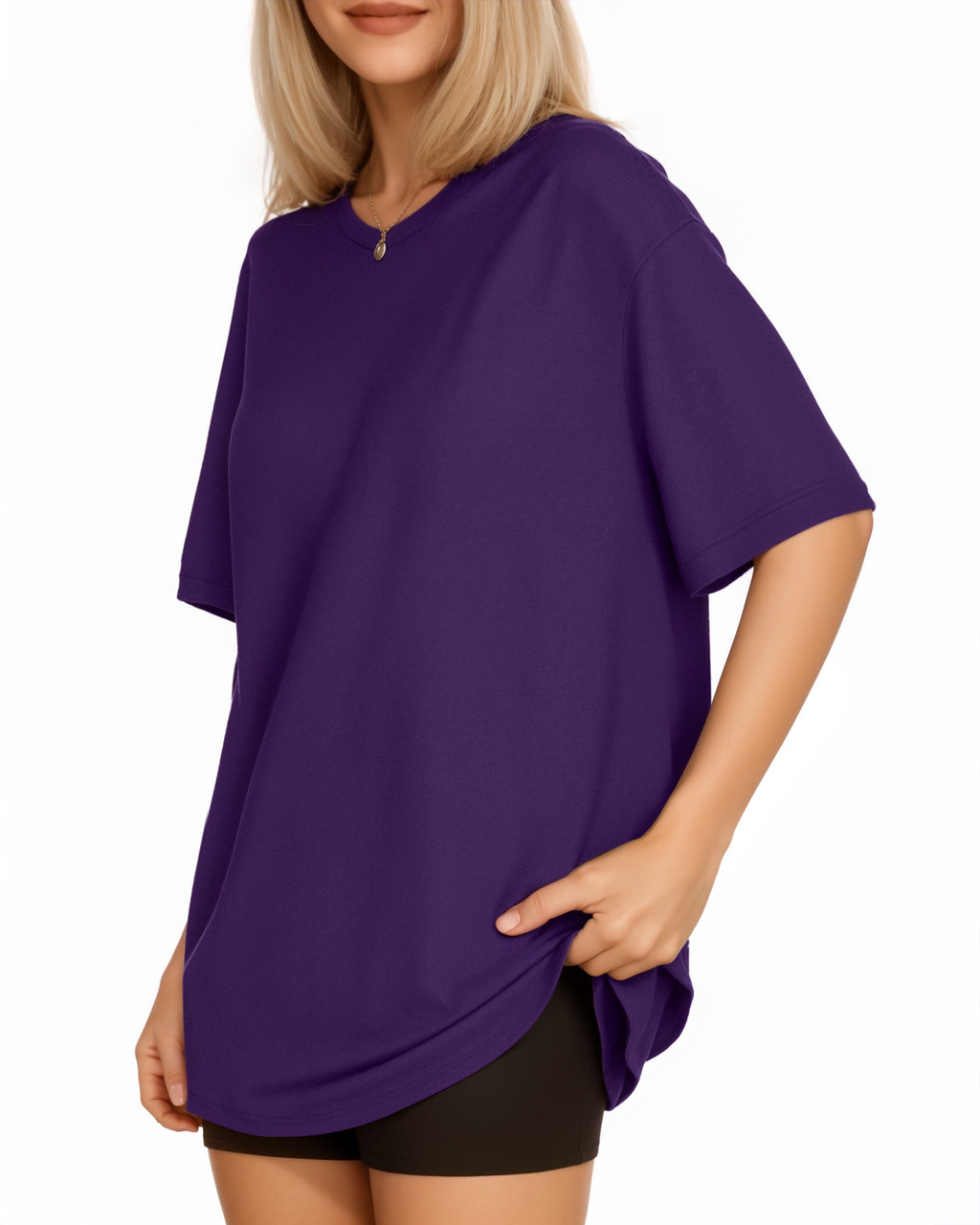 MANGOPOP Oversized T Short-Sleeve Crewneck Loose Fit Top Short Sleeve Deep Purple