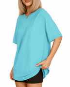 MANGOPOP Oversized T Short-Sleeve Crewneck Loose Fit Top Short Sleeve Light Blue