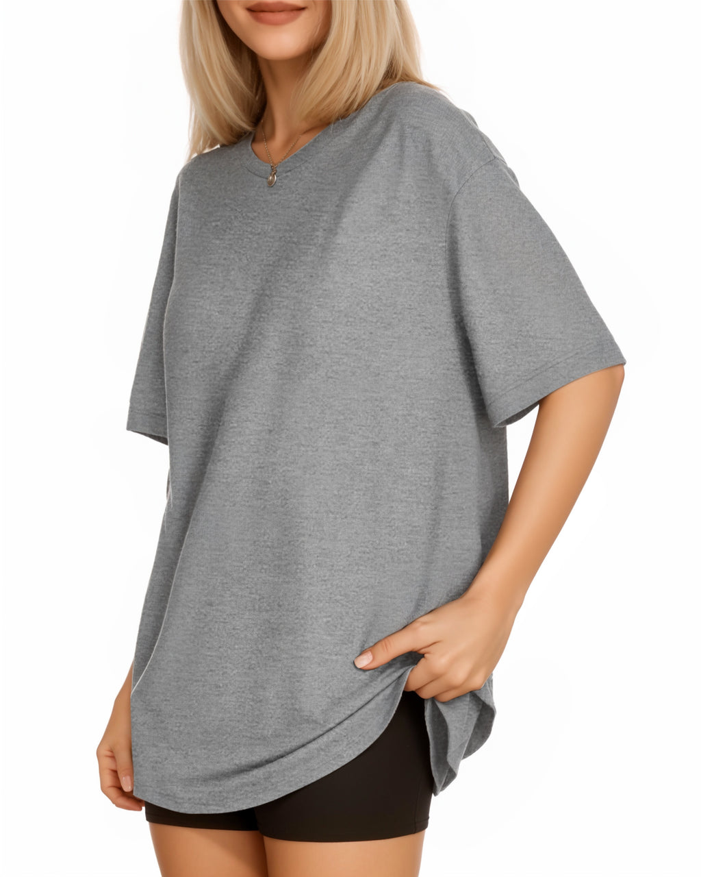 MANGOPOP Oversized T Short-Sleeve Crewneck Loose Fit Top Short Sleeve Light Grey