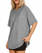 MANGOPOP Oversized T Short-Sleeve Crewneck Loose Fit Top Short Sleeve Light Grey