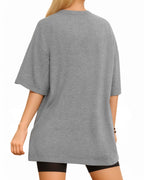 MANGOPOP Oversized T Short-Sleeve Crewneck Loose Fit Top Short Sleeve Light Grey