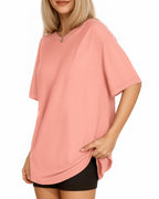 MANGOPOP Oversized T Short-Sleeve Crewneck Loose Fit Top Short Sleeve Light Pink