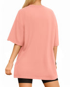 MANGOPOP Oversized T Short-Sleeve Crewneck Loose Fit Top Short Sleeve Light Pink