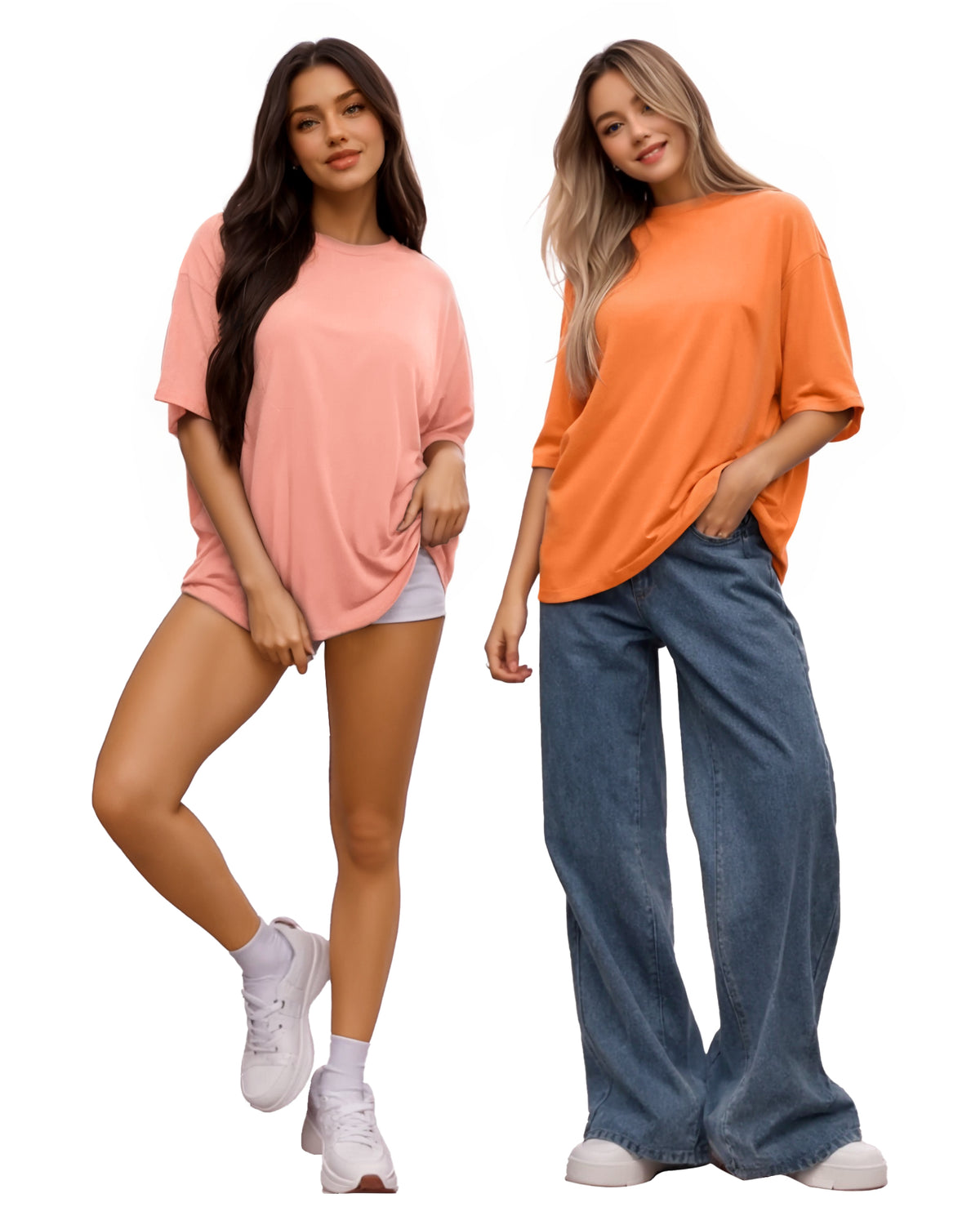 MANGOPOP Oversized T Short-Sleeve Crewneck Loose Fit Top Short Sleeve Light Pink