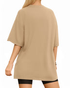 MANGOPOP Oversized T Short-Sleeve Crewneck Loose Fit Top Short Sleeve Khaki