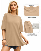MANGOPOP Oversized T Short-Sleeve Crewneck Loose Fit Top Short Sleeve Khaki