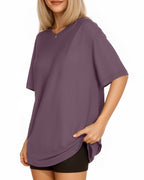 MANGOPOP Oversized T Short-Sleeve Crewneck Loose Fit Top Short Sleeve Light Purple
