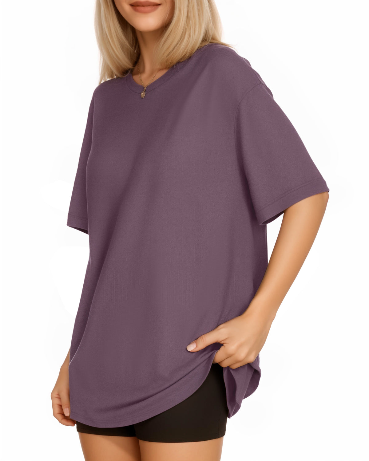 MANGOPOP Oversized T Short-Sleeve Crewneck Loose Fit Top Short Sleeve Light Purple