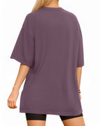 MANGOPOP Oversized T Short-Sleeve Crewneck Loose Fit Top Short Sleeve Light Purple