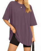 MANGOPOP Oversized T Short-Sleeve Crewneck Loose Fit Top Short Sleeve Light Purple