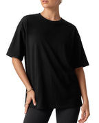 MANGOPOP Half-Sleeve Oversized Crew Neck Exposed Back Top Black