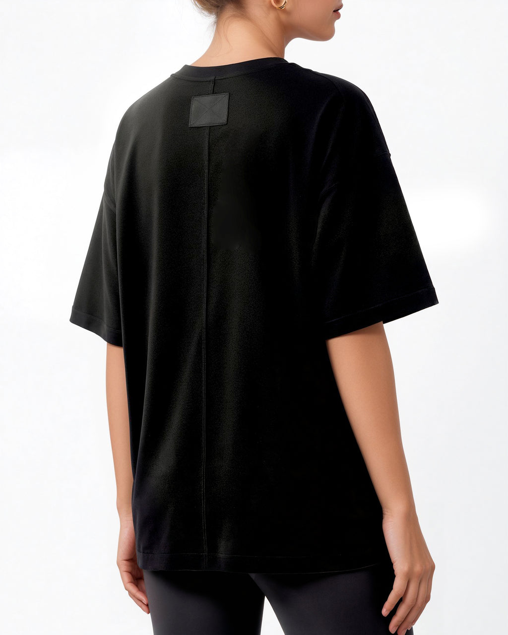 MANGOPOP Half-Sleeve Oversized Crew Neck Exposed Back Top Black