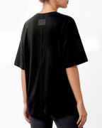MANGOPOP Half-Sleeve Oversized Crew Neck Exposed Back Top Black
