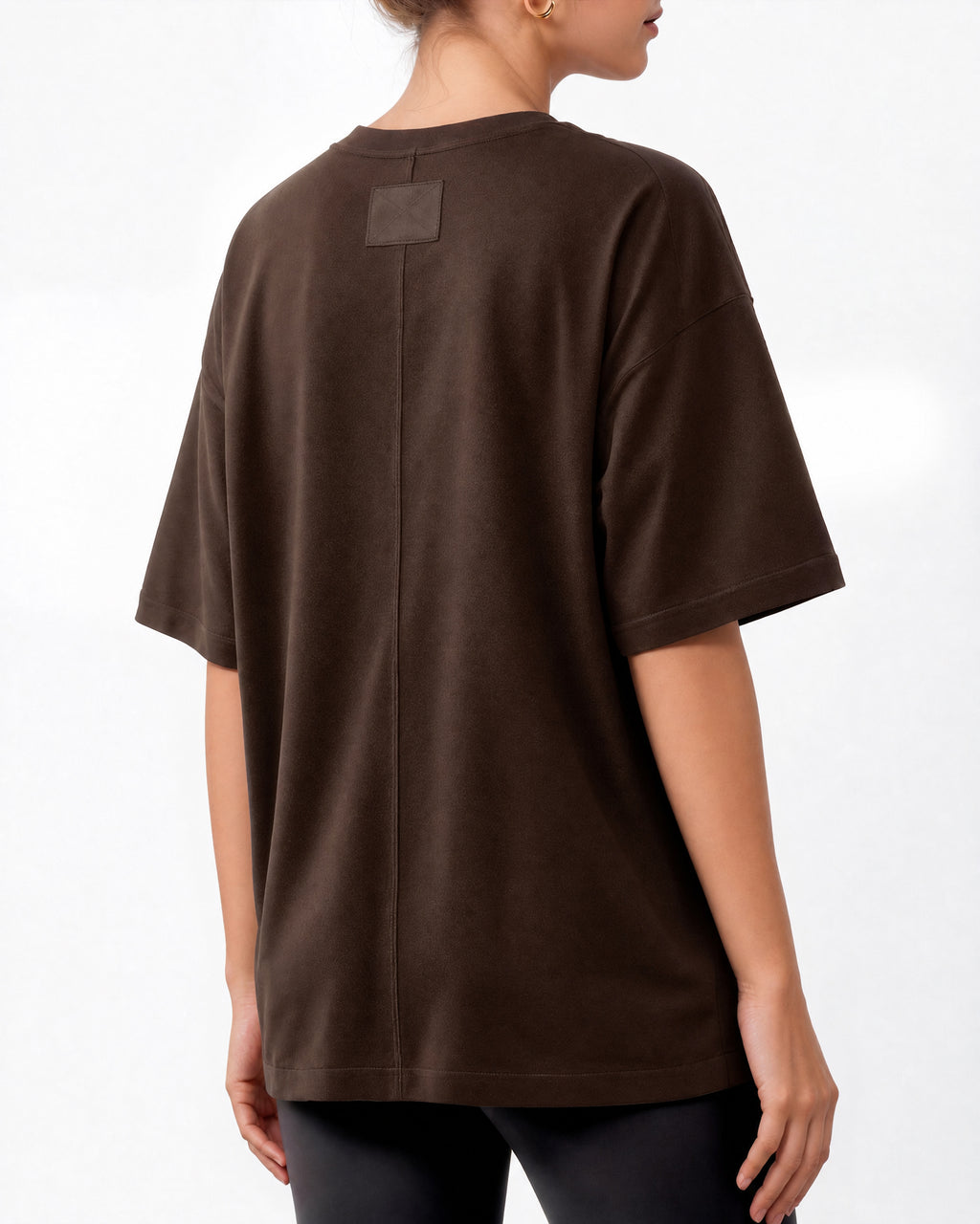 MANGOPOP Half-Sleeve Oversized Crew Neck Exposed Back Top Coffee