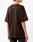 MANGOPOP Half-Sleeve Oversized Crew Neck Exposed Back Top Coffee