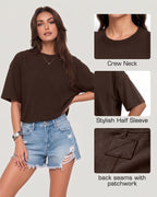 MANGOPOP Half-Sleeve Oversized Crew Neck Exposed Back Top Coffee