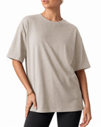 MANGOPOP Half-Sleeve Oversized Crew Neck Exposed Back Top Light Grey
