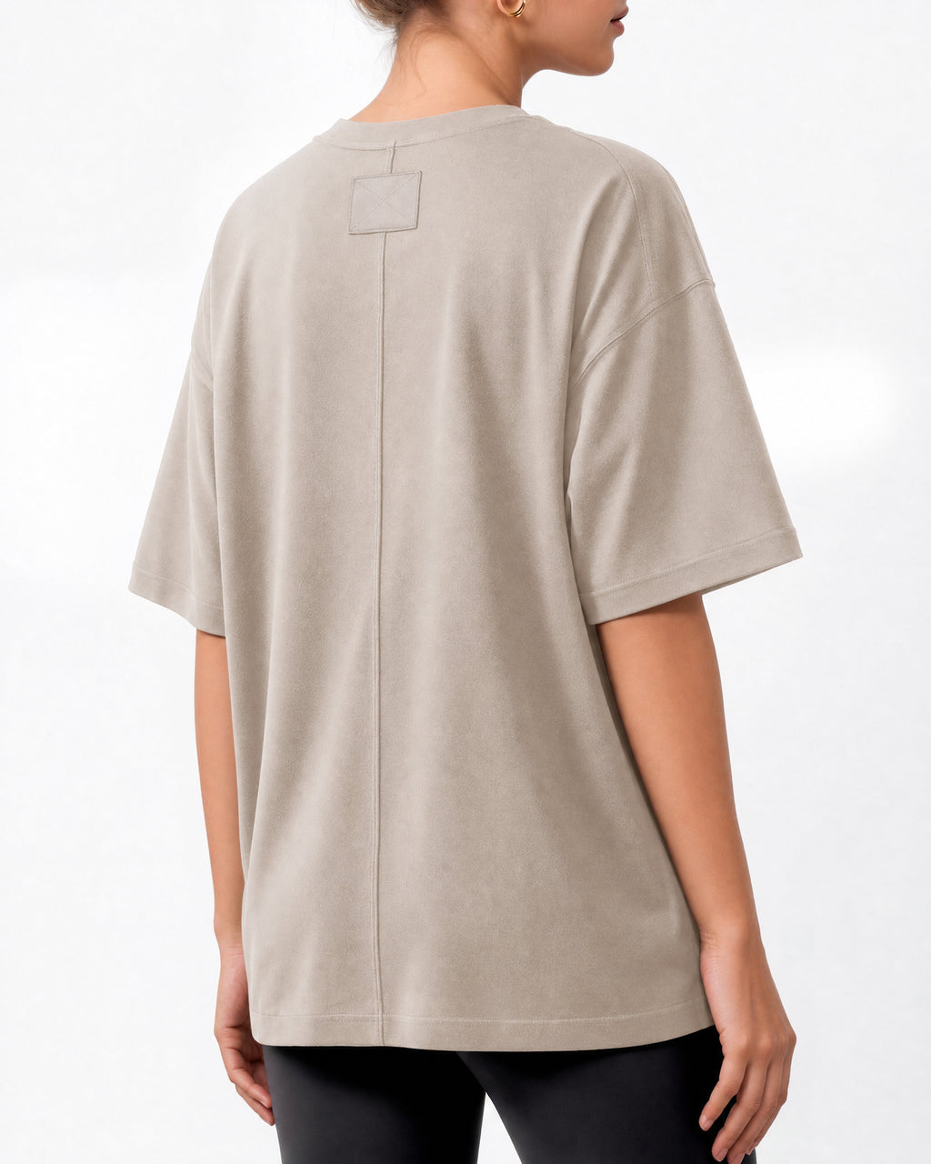 MANGOPOP Half-Sleeve Oversized Crew Neck Exposed Back Top Light Grey