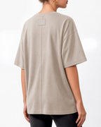 MANGOPOP Half-Sleeve Oversized Crew Neck Exposed Back Top Light Grey