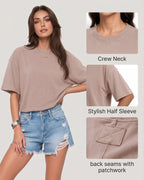 MANGOPOP Half-Sleeve Oversized Crew Neck Exposed Back Top Light Grey