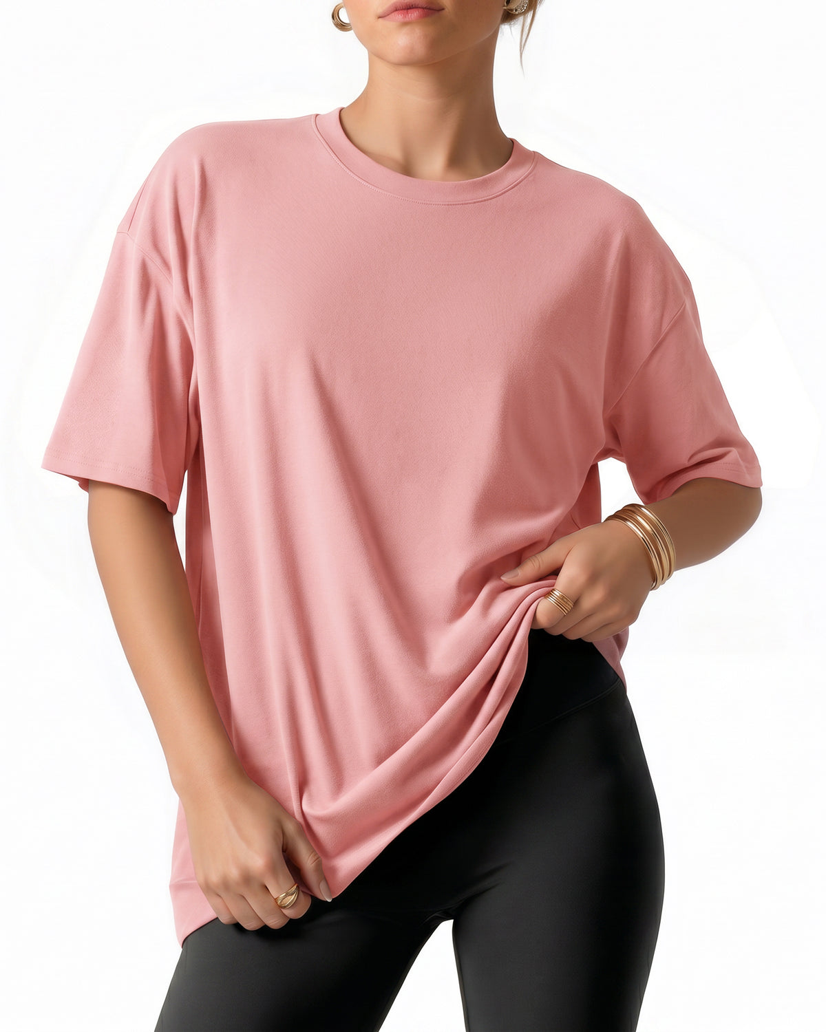 MANGOPOP Half-Sleeve Oversized Crew Neck Exposed Back Top Pink
