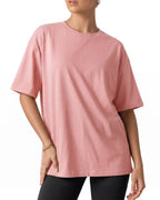 MANGOPOP Half-Sleeve Oversized Crew Neck Exposed Back Top Pink