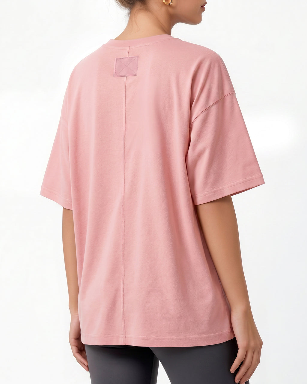 MANGOPOP Half-Sleeve Oversized Crew Neck Exposed Back Top Pink
