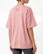 MANGOPOP Half-Sleeve Oversized Crew Neck Exposed Back Top Pink