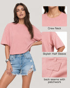 MANGOPOP Half-Sleeve Oversized Crew Neck Exposed Back Top Pink