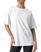 MANGOPOP Half-Sleeve Oversized Crew Neck Exposed Back Top Creamy White