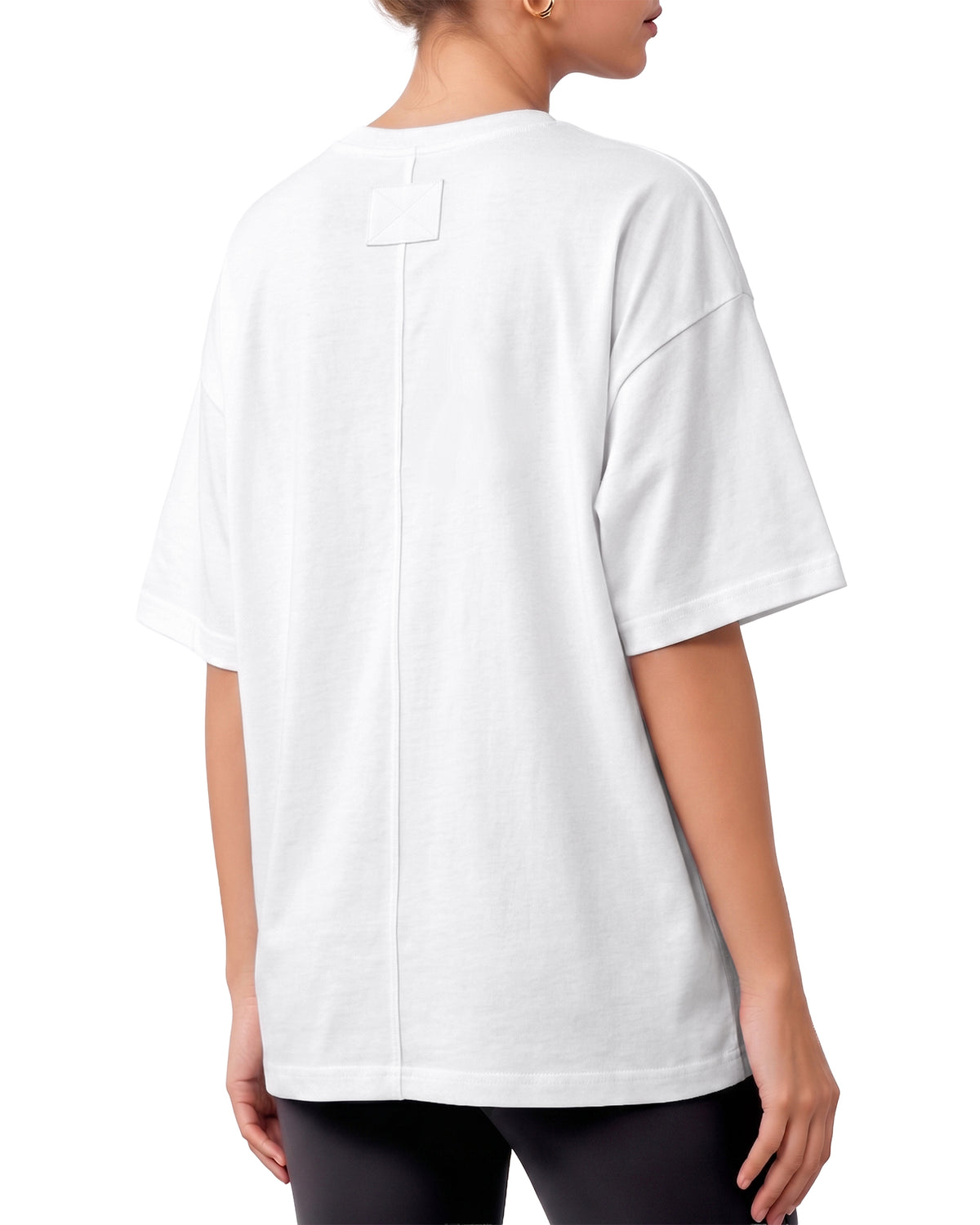 MANGOPOP Half-Sleeve Oversized Crew Neck Exposed Back Top Creamy White