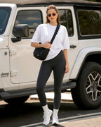 MANGOPOP Half-Sleeve Oversized Crew Neck Exposed Back Top Creamy White