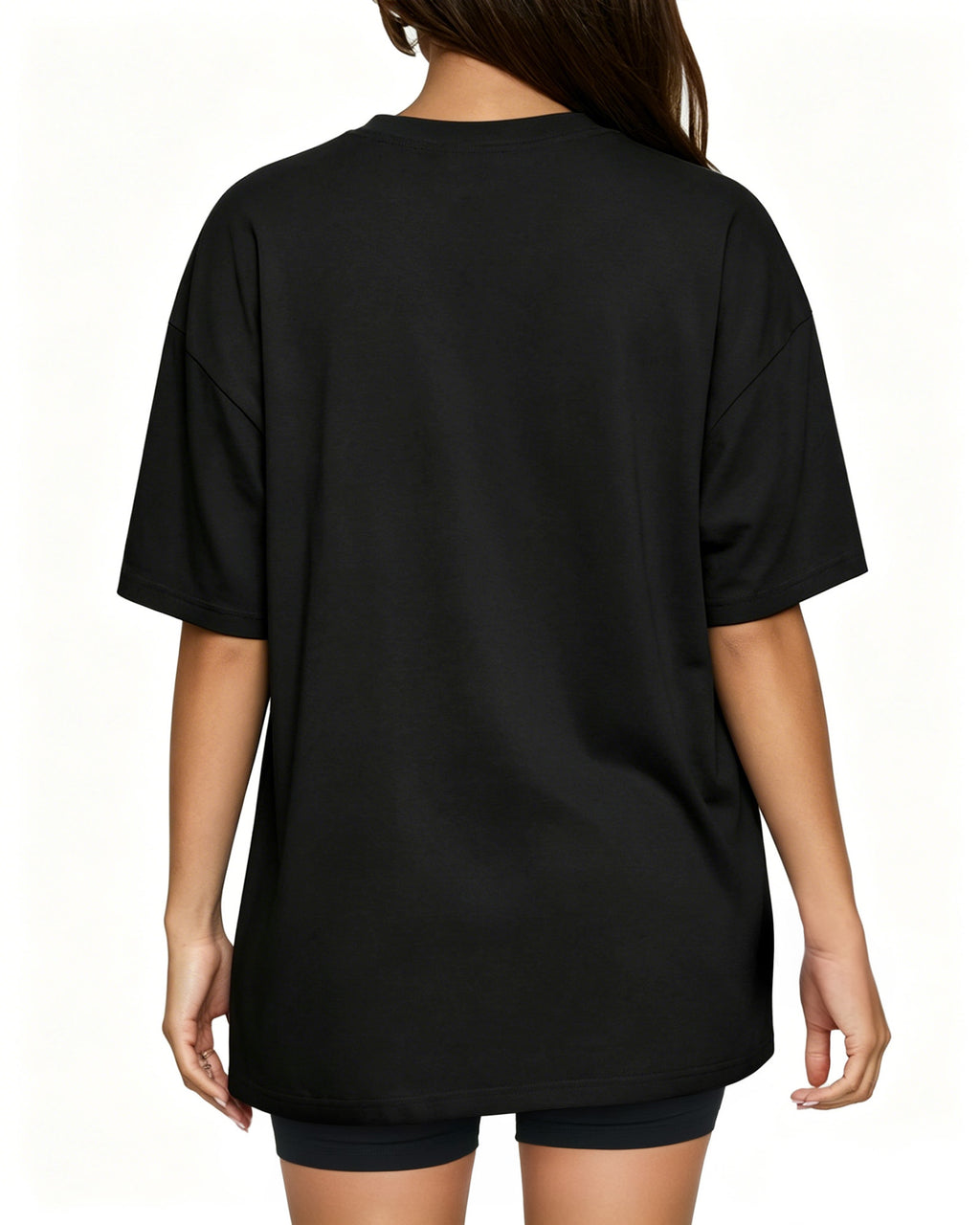 MANGOPOP Oversized V-Neck Half-Sleeve Gym Workout Loose Top Black