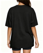 MANGOPOP Oversized V-Neck Half-Sleeve Gym Workout Loose Top Black