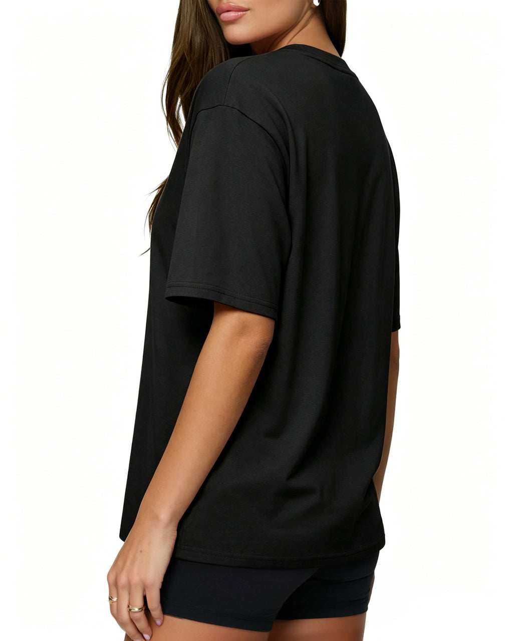 MANGOPOP Oversized V-Neck Half-Sleeve Gym Workout Loose Top Black