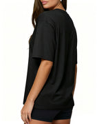 MANGOPOP Oversized V-Neck Half-Sleeve Gym Workout Loose Top Black