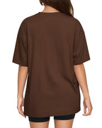MANGOPOP Oversized V-Neck Half-Sleeve Gym Workout Loose Top Coffee