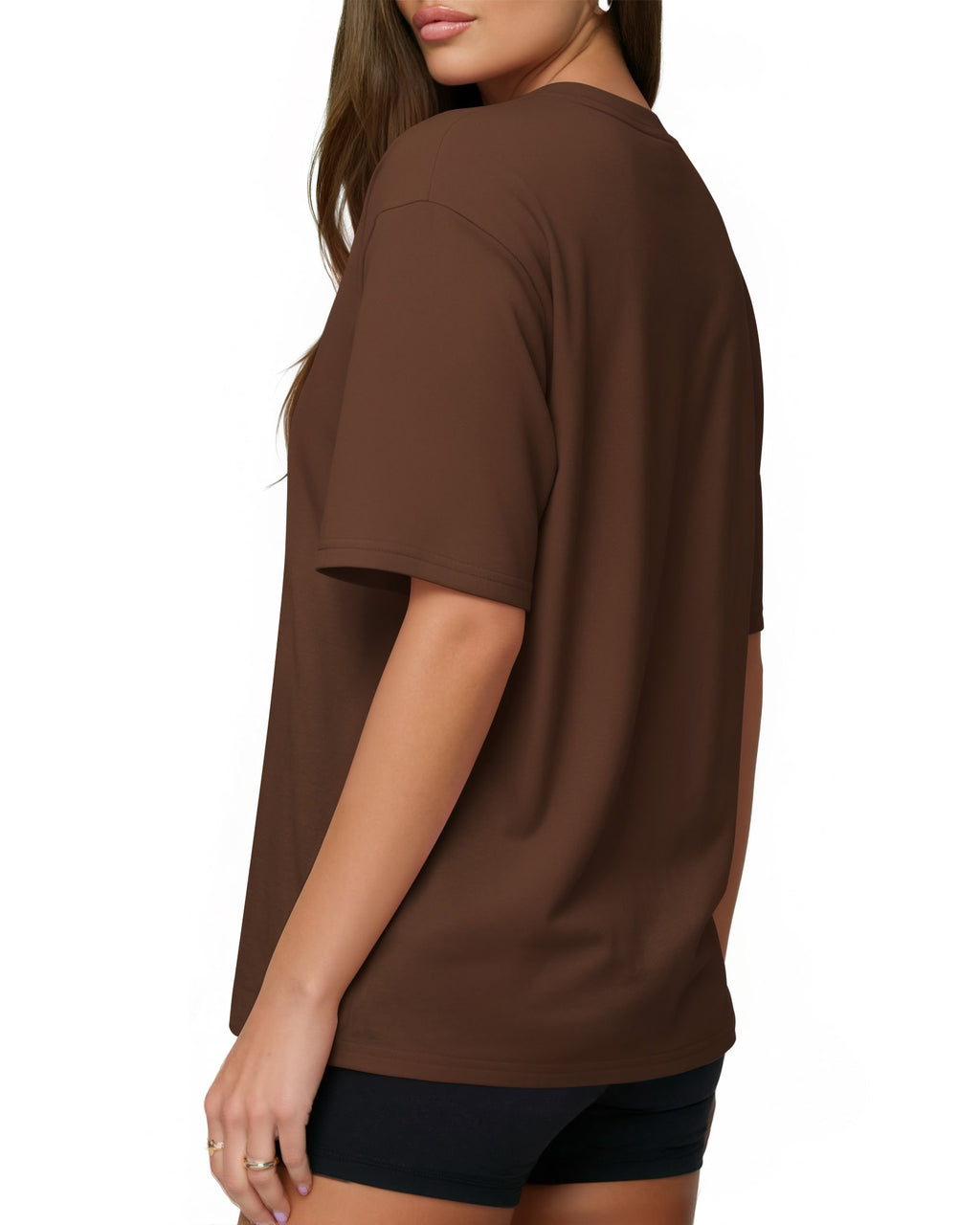MANGOPOP Oversized V-Neck Half-Sleeve Gym Workout Loose Top Coffee