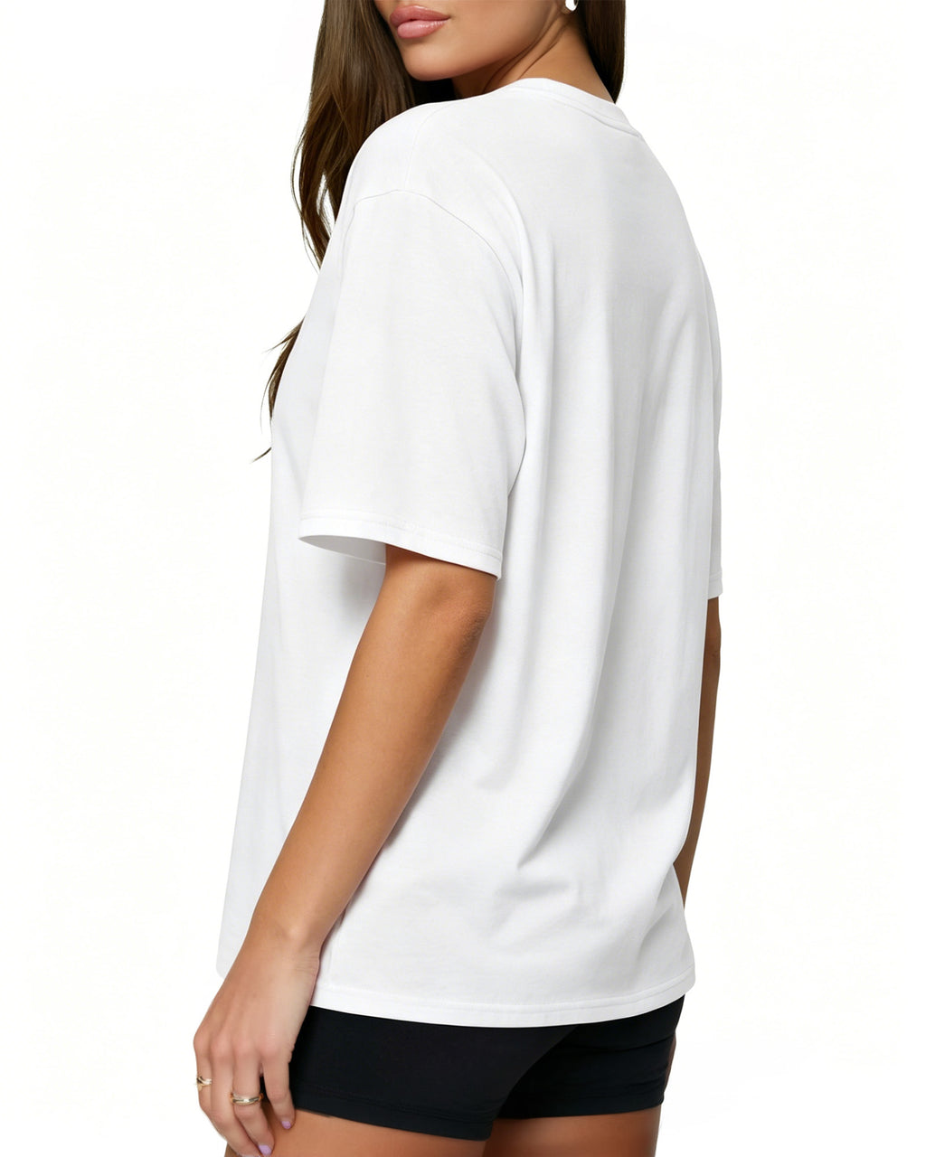 MANGOPOP Oversized V-Neck Half-Sleeve Gym Workout Loose Top Creamy White