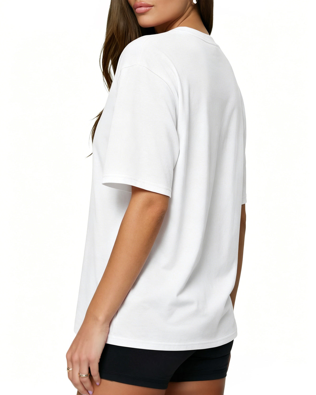 MANGOPOP Oversized V-Neck Half-Sleeve Gym Workout Loose Top Creamy White