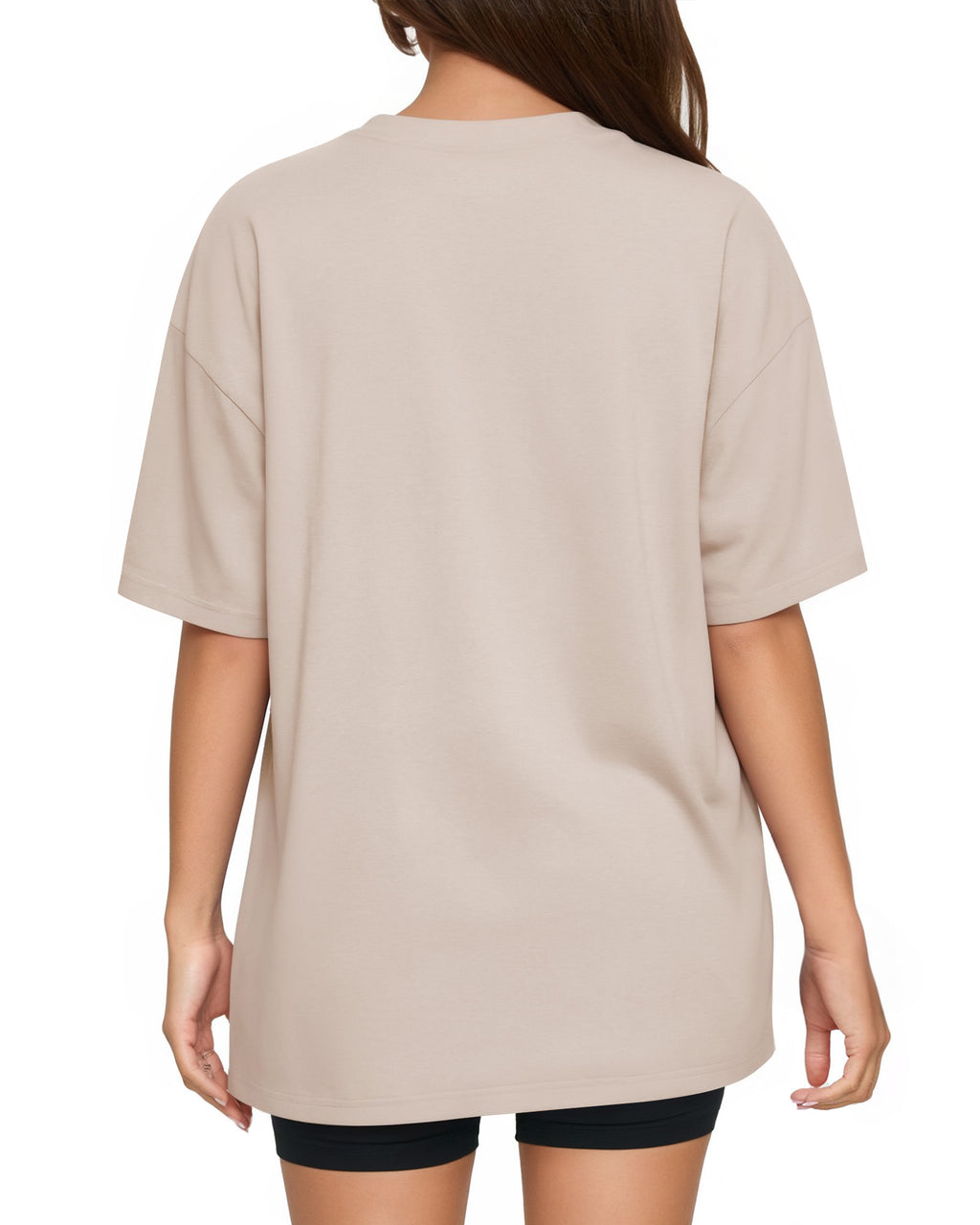 MANGOPOP Oversized V-Neck Half-Sleeve Gym Workout Loose Top Light Grey
